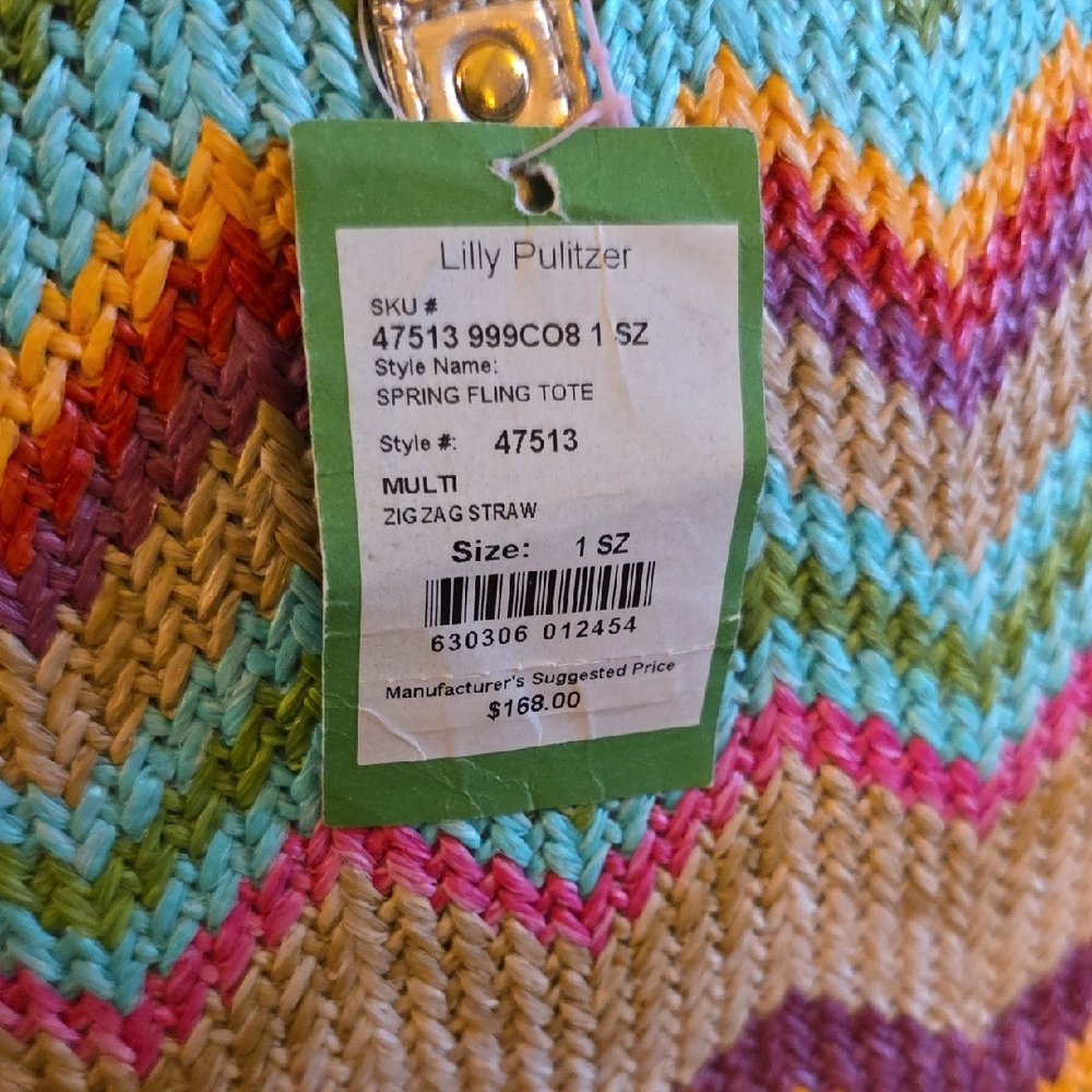 Lilly Pulitzer Multicolor Spring Fling Straw Chevron Tote. NEW - Picture 3 of 11